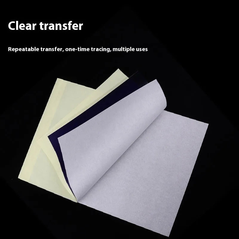 A4 tattoo transfer paper sheets with clear guide lines and a tube of transfer paste gel.