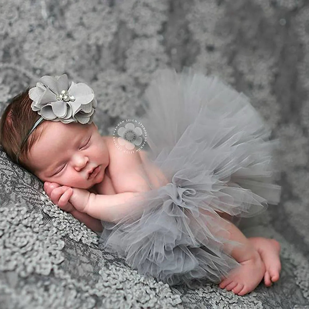 Baby girls pettiskirt set 1-3 months with skirt, hairband, lace, bow and mesh, 20-22cm tile