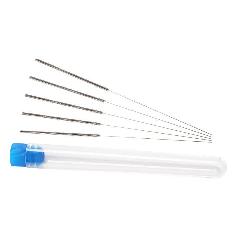 Ten steel cleaning needles for 3D printer nozzles with MK8 and E3D compatibility in five diameter sizes