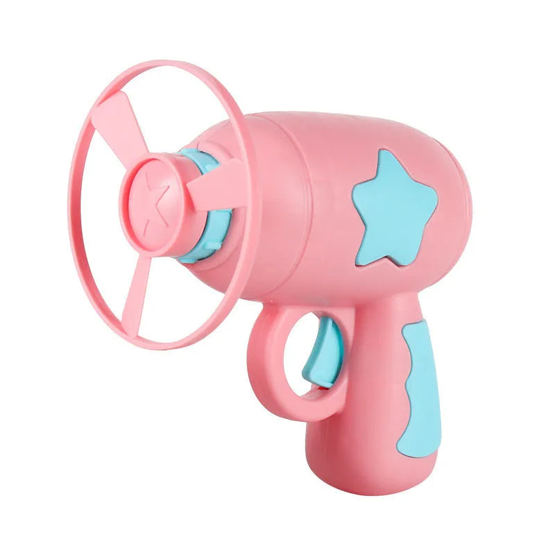 LED light dragonfly flying disc launcher toy set with blue launcher and colourful discs