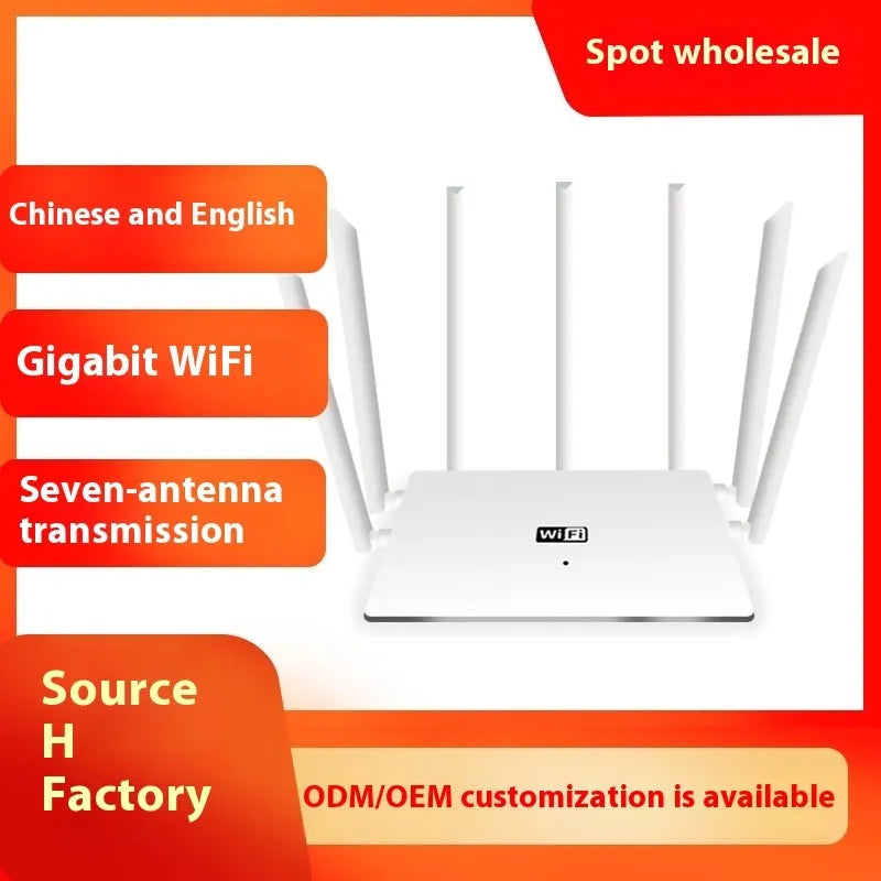 Black and white dual-band 5G gigabit router with multiple antennas for through-wall WiFi coverage