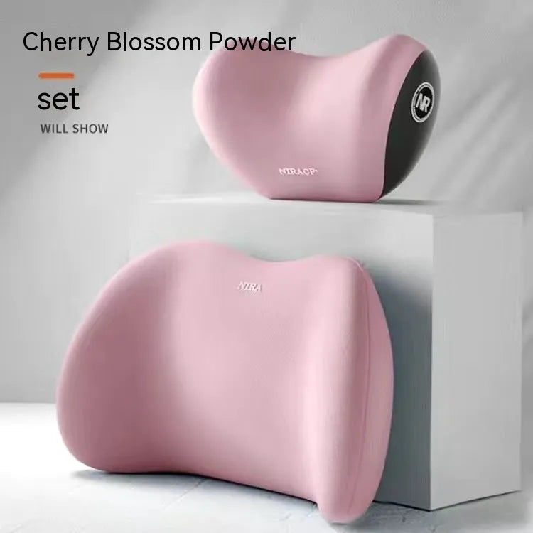 Car lumbar support and headrest pillow set in memory foam with milk silk cover