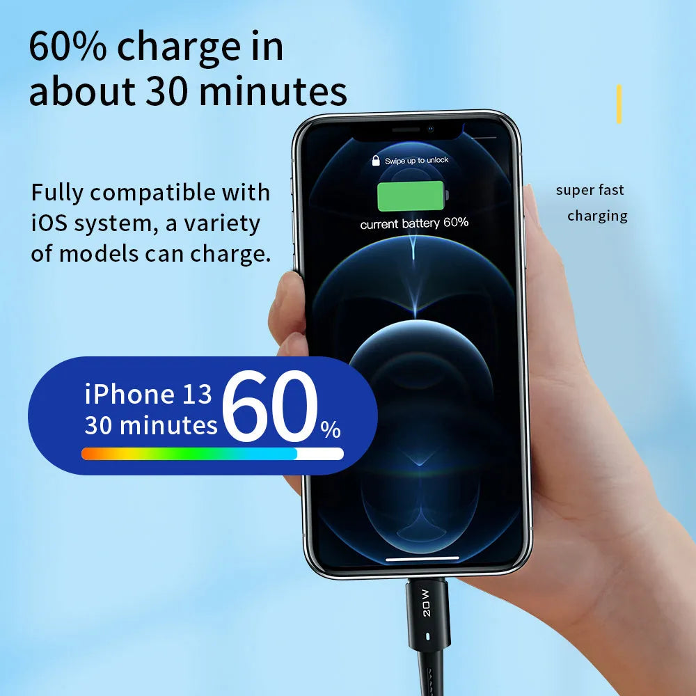 PD27W fast charging data cable in aluminium alloy with length options up to 3 metres