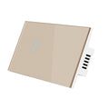 White 2-gang RF remote touch light switch with tempered glass panel and LED indicators