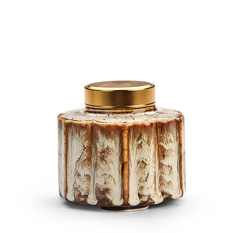 Ceramic tea pot lotus leaf kiln transmutation tea caddy with coloured glaze in celadon colour