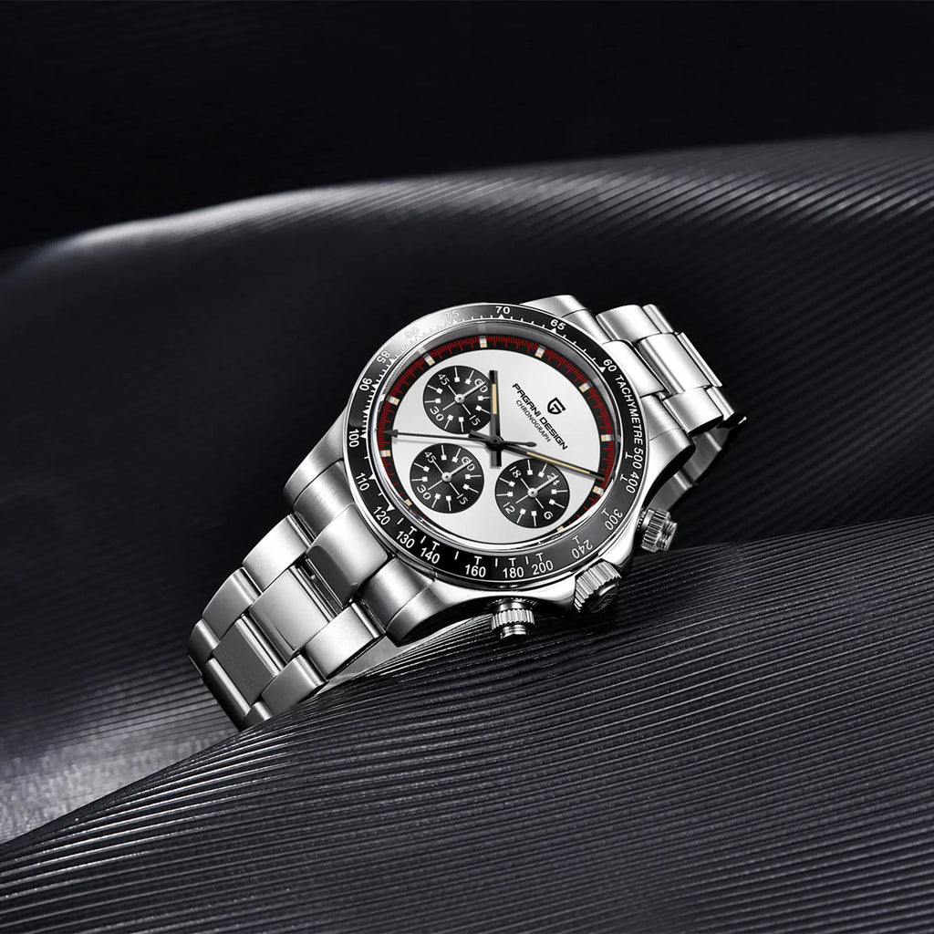 Berjani men's chronograph watch with stainless steel case and bracelet, black dial option