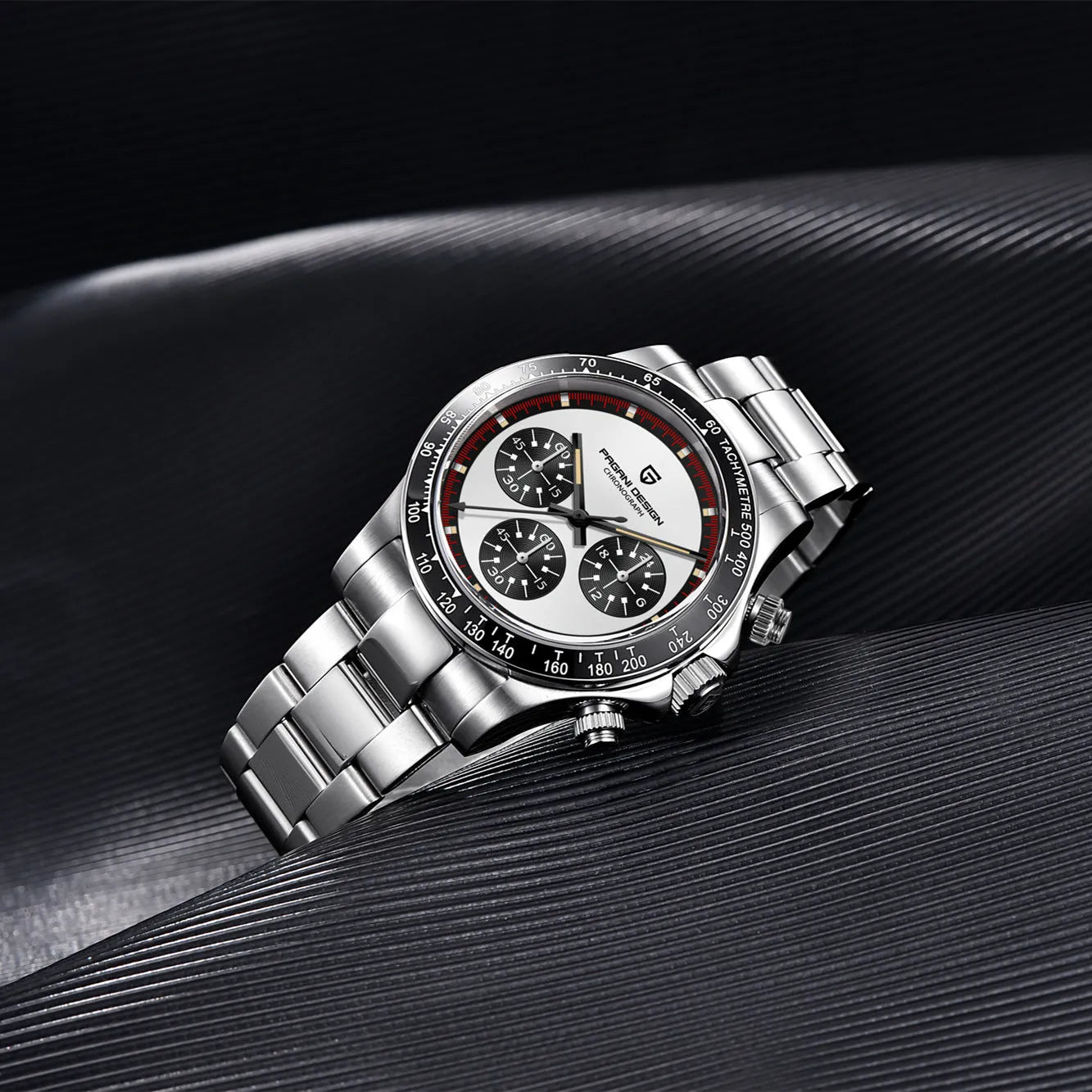 Berjani men's chronograph watch with stainless steel case and bracelet, black dial option