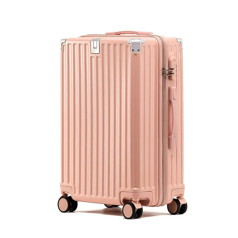 Aluminium frame trolley suitcase in avocado green with multi-functional pockets and USB port.
