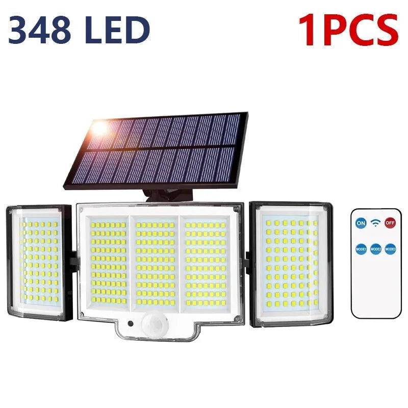 Solar-powered outdoor wall light with motion sensor in black ABS housing.