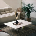 Modern metal side table with square top, steel frame, and piano baking paint finish in white