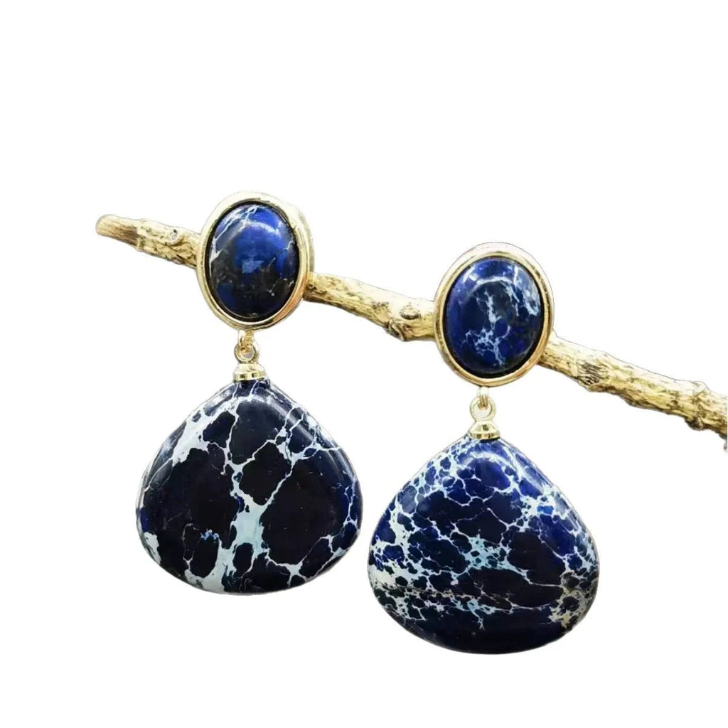 Natural stone emperor stone drop-shaped earrings in ancient style, five colour options A B C D E