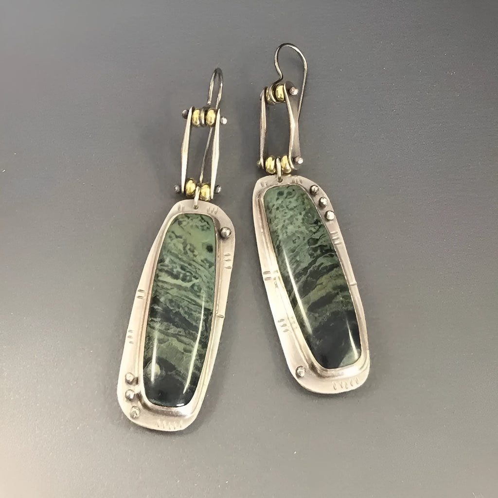 Geometric alloy drop earrings with two-colour marble pattern and post backs