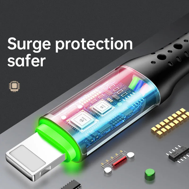 Black intelligent power-off USB data cable for Apple devices with 1.2m length and standard USB-A connector