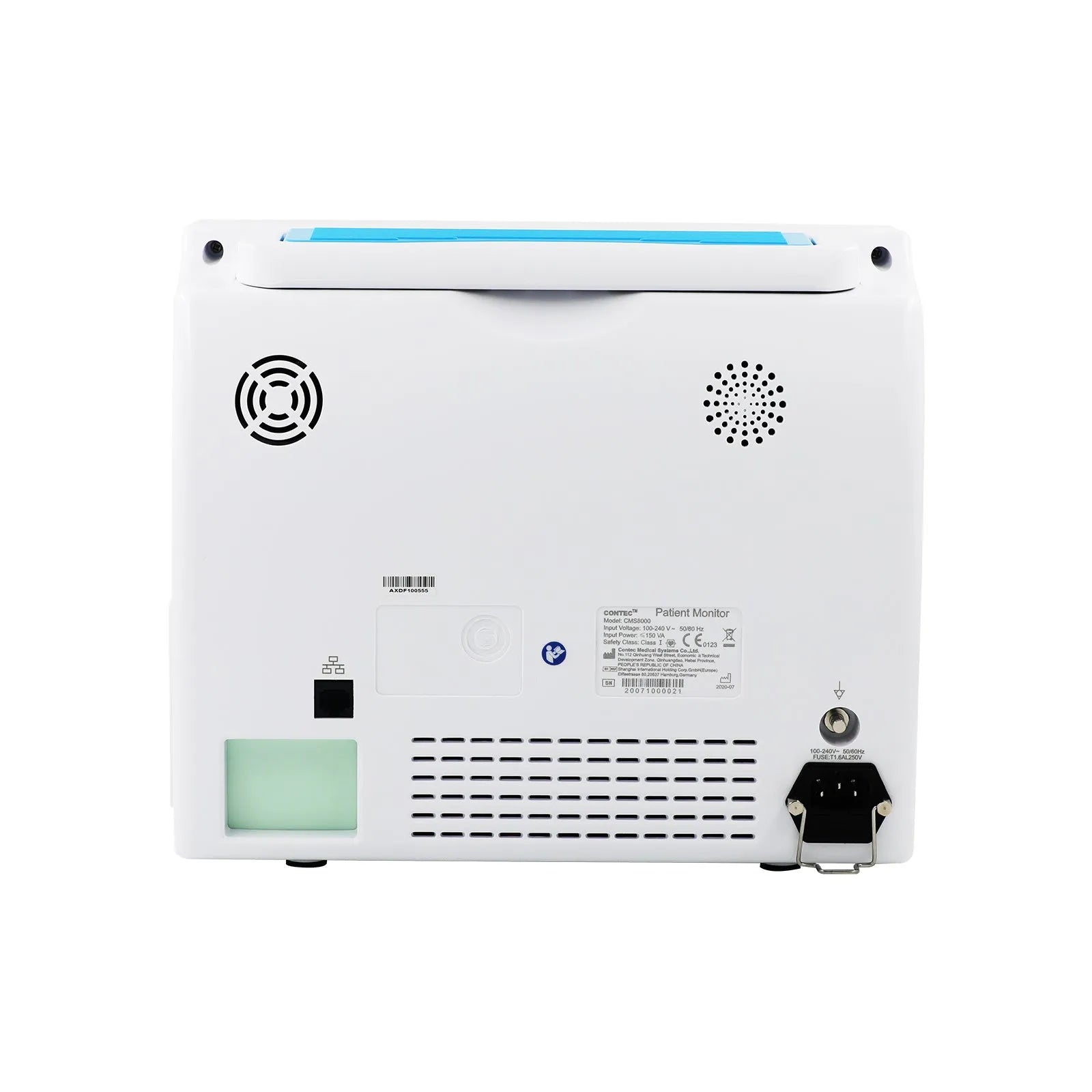 12.1 inch colour TFT patient monitor CMS8000 displaying ECG and SpO2 waveforms with built-in handle