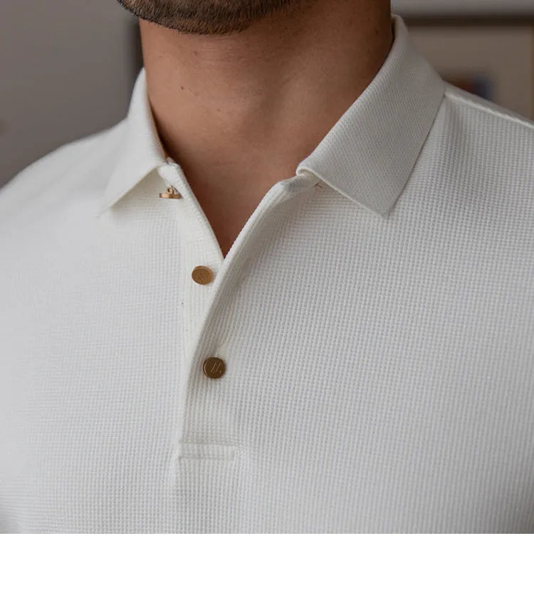 Slim-fit long-sleeved men's shirt with lapel in cotton nylon spandex blend, available in multiple colours