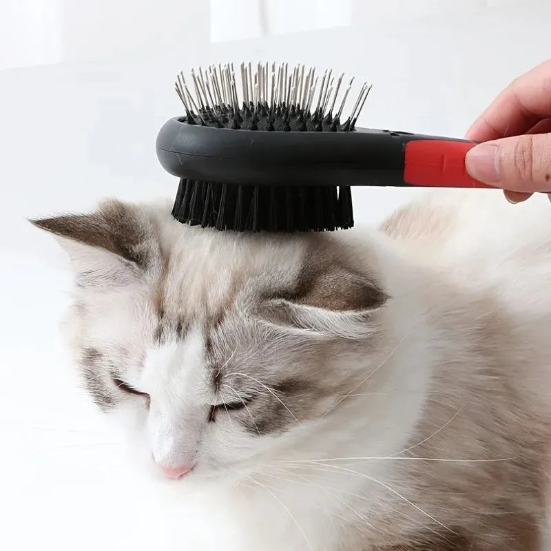 2 in 1 double sided pet grooming comb with pin brush and cleaning side for dogs and cats