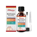 30ml bottle of nail care solution and a nail file set on a plain background.