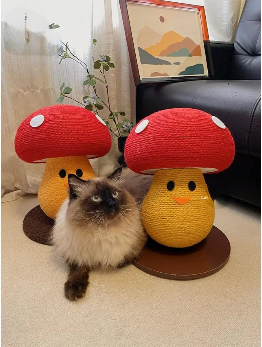 Round mushroom-design corrugated cardboard cat scratcher board with foldable accordion construction