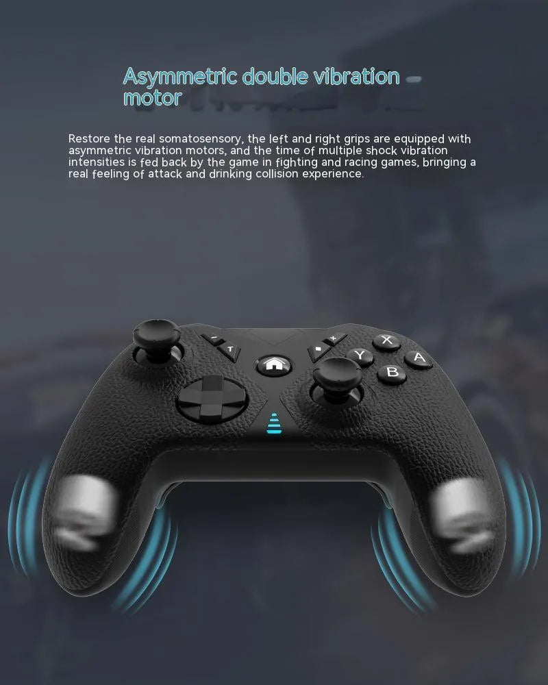 Black wireless game controller with leather-pattern grip for Nintendo Switch, PC, and mobile phones.