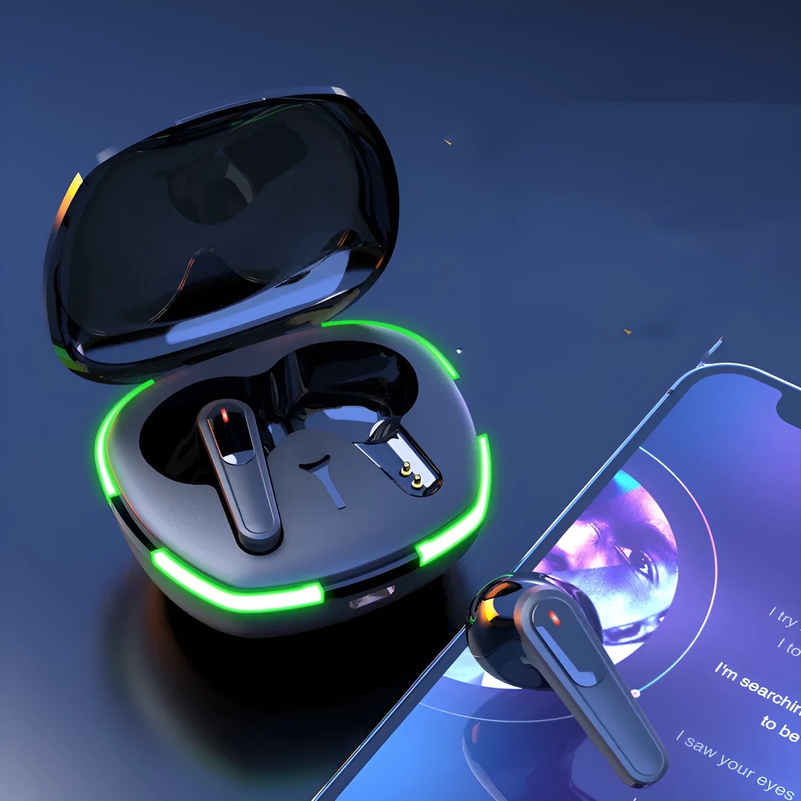 Black Bluetooth headset with charging cabin and cable for outdoor running and mountaineering
