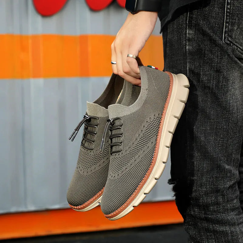 Men's breathable mesh running shoes in Army Green with EVA sole, lace-up front, low-top design