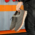 Men's breathable mesh running shoes in Army Green with EVA sole, lace-up front, low-top design