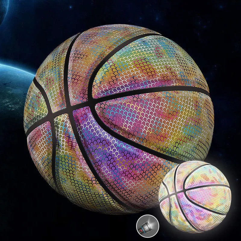 Glowing fluorescent basketball number 7 size with wear-resistant PU soft leather surface