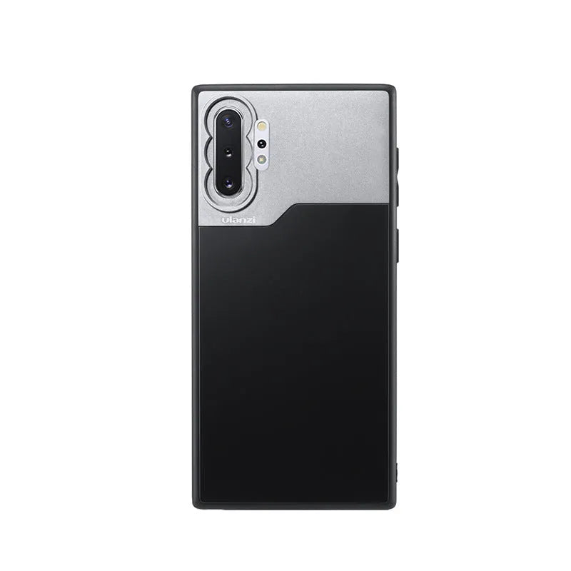 Samsung NOTE10 Plus black phone case with decorative DSLR lens shell made of PC aluminium TPU