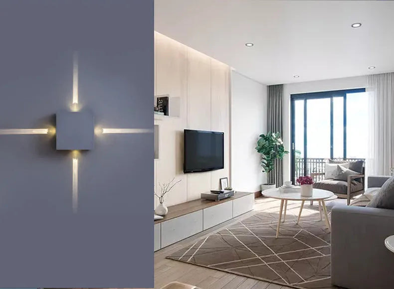 Modern square and round aluminium LED wall light in warm white or white light colour