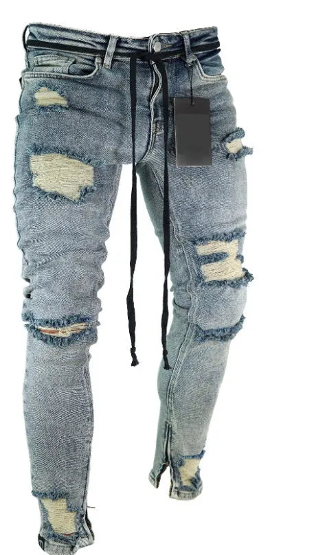 Zene mid rise tight cotton denim jeans with zip fly and worn wash finish in grey