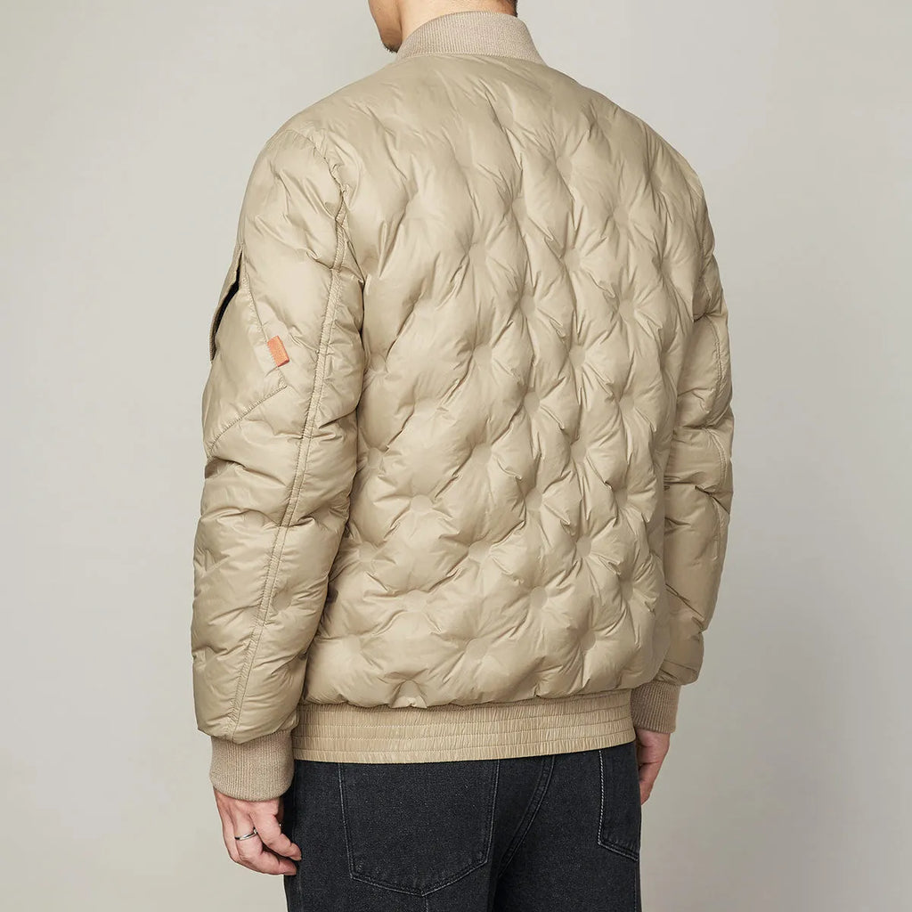 Men's gray duck down winter jacket with stand-up collar and zipper placket, sizes M-3XL