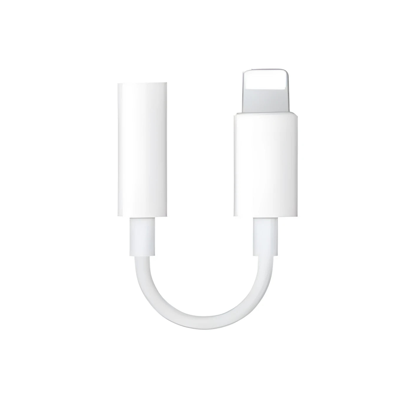 White Lightning to 3.5mm audio adapter cable with a short black TPU rubber cord.