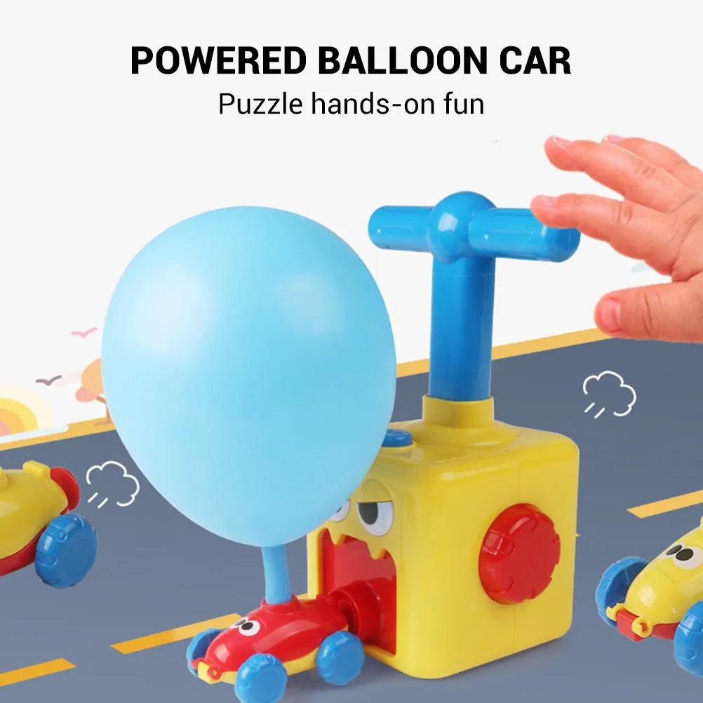 Children's air balloon powered car toy set with 2 ABS plastic cars and 12 balloons on a white background