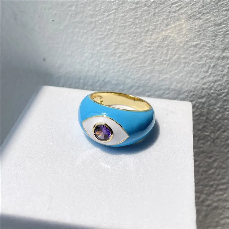 Copper gold plated zircon ring with geometric shape and drip oil finish in white pink colour
