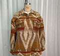 Women's retro style Aztec print woolen coat in loose fit with long sleeves.
