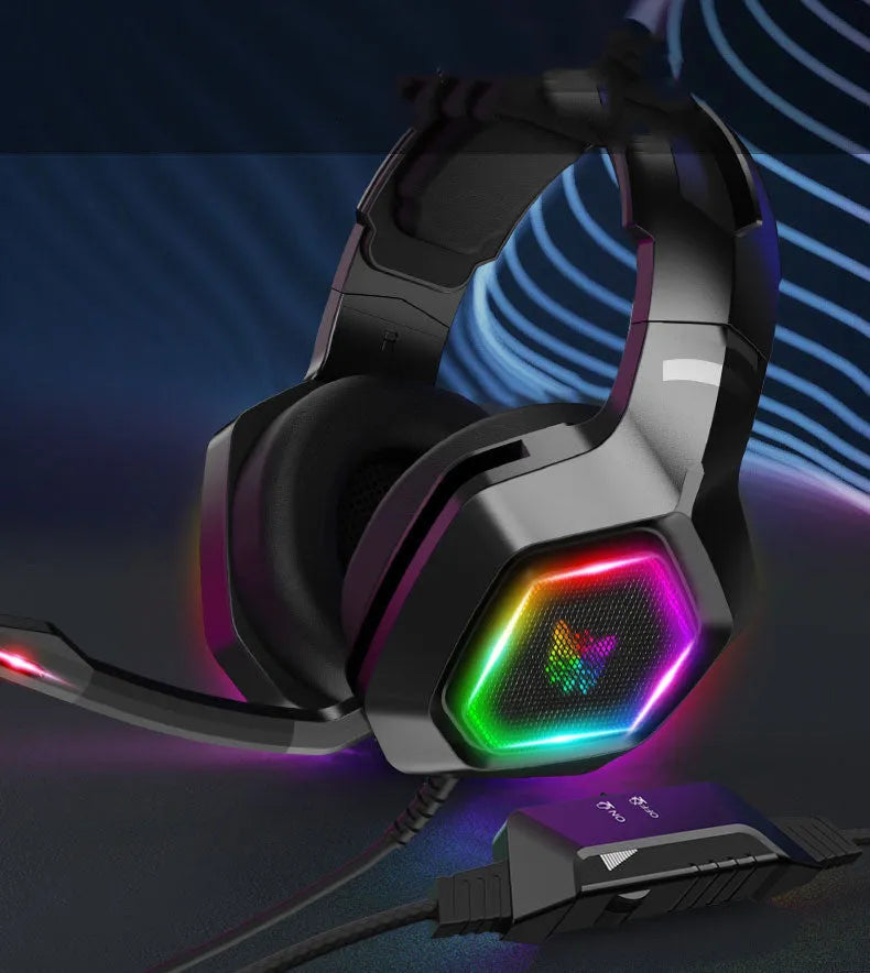 Black wired gaming headset with microphone, 3.5mm plug, 50mm drivers, and 2.2m braided cable