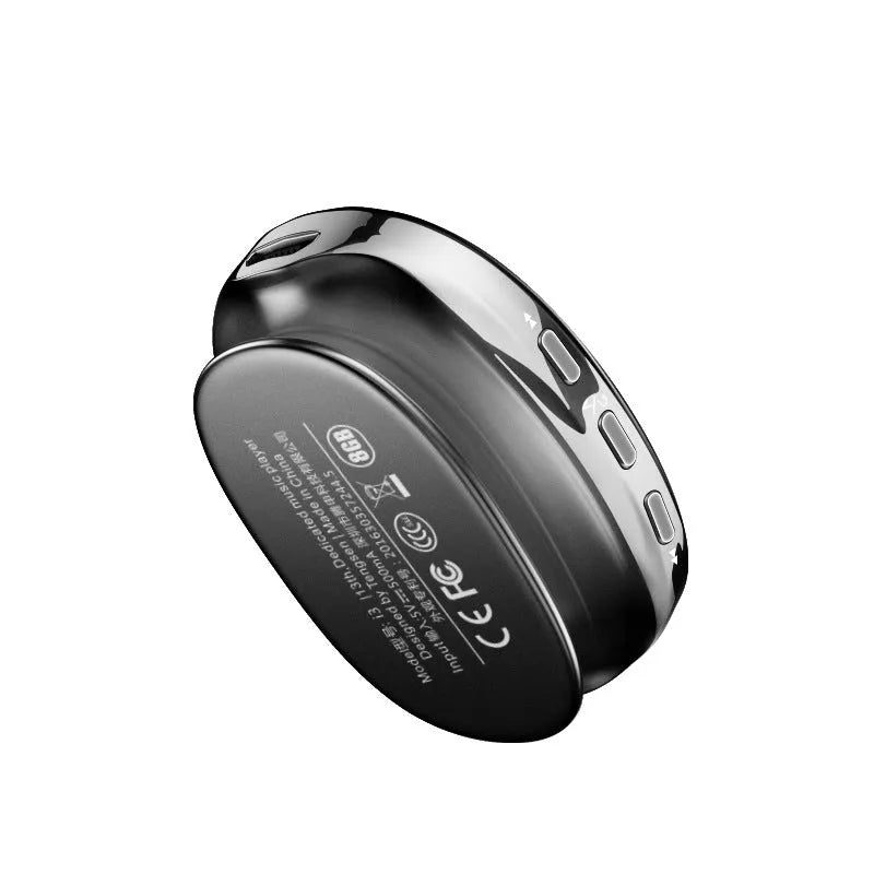 Bluetooth MP4 music player in black, blue, or rose gold with an OLED screen displaying track info.