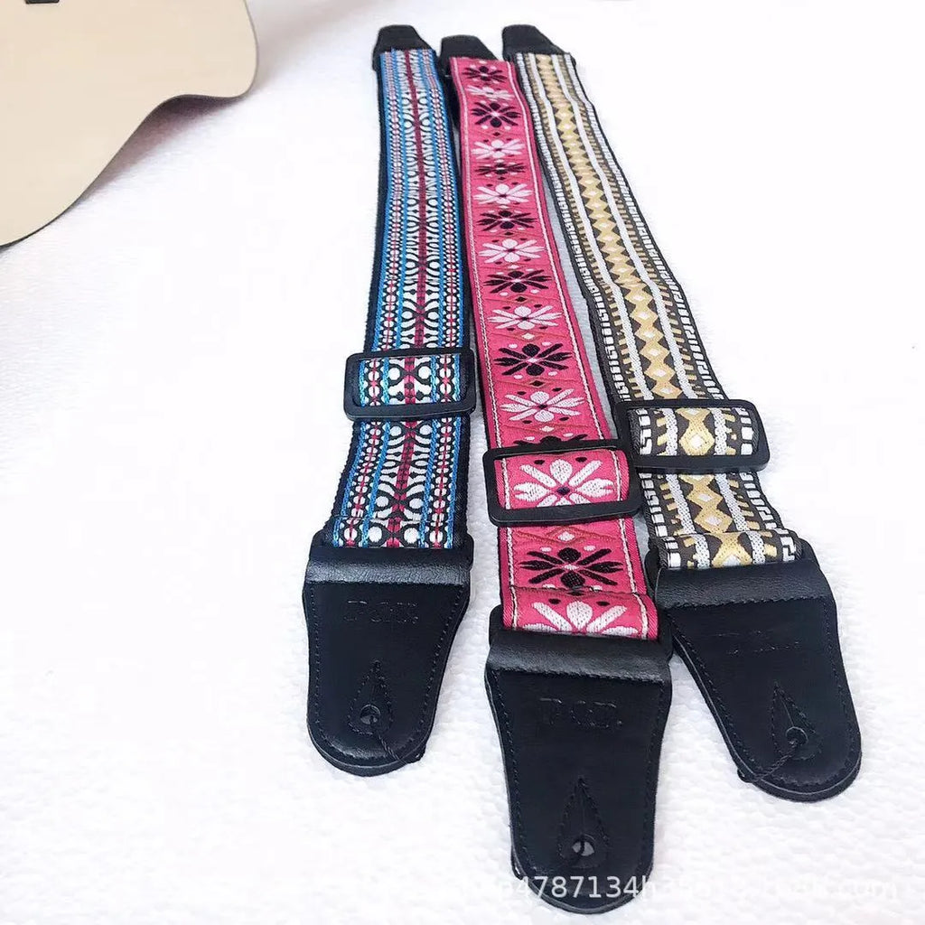 Embroidered guitar strap, adjustable 135-150cm, 5cm wide, thicker 1.8-2.0mm webbing, style S113 A