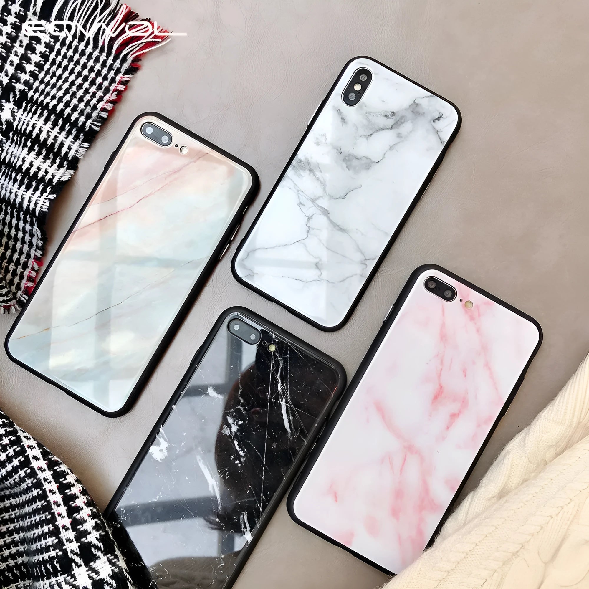 Marble glass phone case with TPU bumper for iPhone 6 to XS Max, Beige colour option