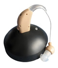 Mini digital behind-the-ear rechargeable hearing aid amplifier with UK and US plug options.