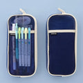 Mesh pen case transparent square pencil pouch in beige with visible stationery inside