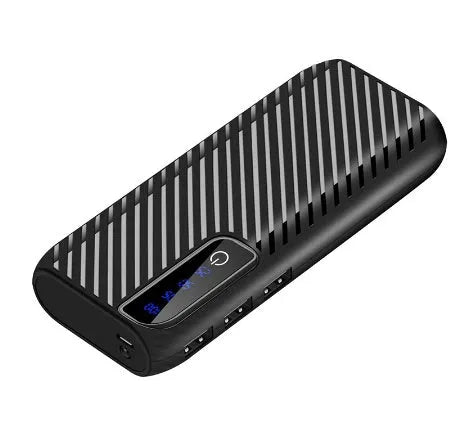 Compact 20000mAh portable power bank showing colour options including black, blue, pink and white