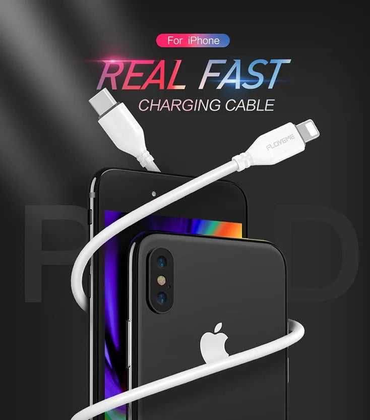 White USB-C to Lightning cable for iPhone charging and data transfer