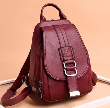 Women's waterproof PU leather backpack in medium size with double straps, available in five colours
