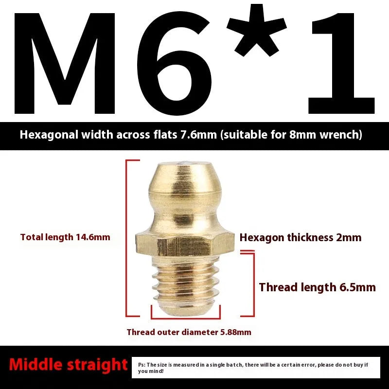 Pure copper head grease nipple with 45-degree and 90-degree bend options for British and metric threads
