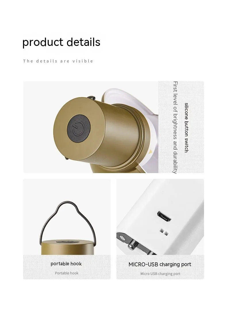 Rechargeable metal hanging camping lamp in Olive Green or Wood Grain Color, approximately 0.6kg, specification NH22ZM002