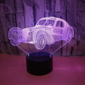 Classic car 3D USB night light with 7 colour touch and remote control on a desk