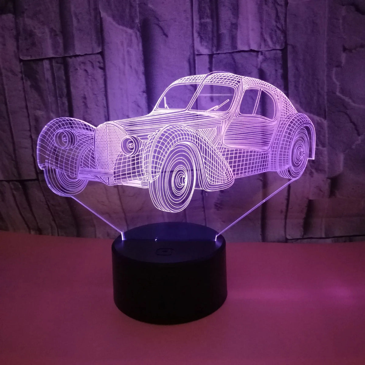 Classic car 3D USB night light with 7 colour touch and remote control on a desk