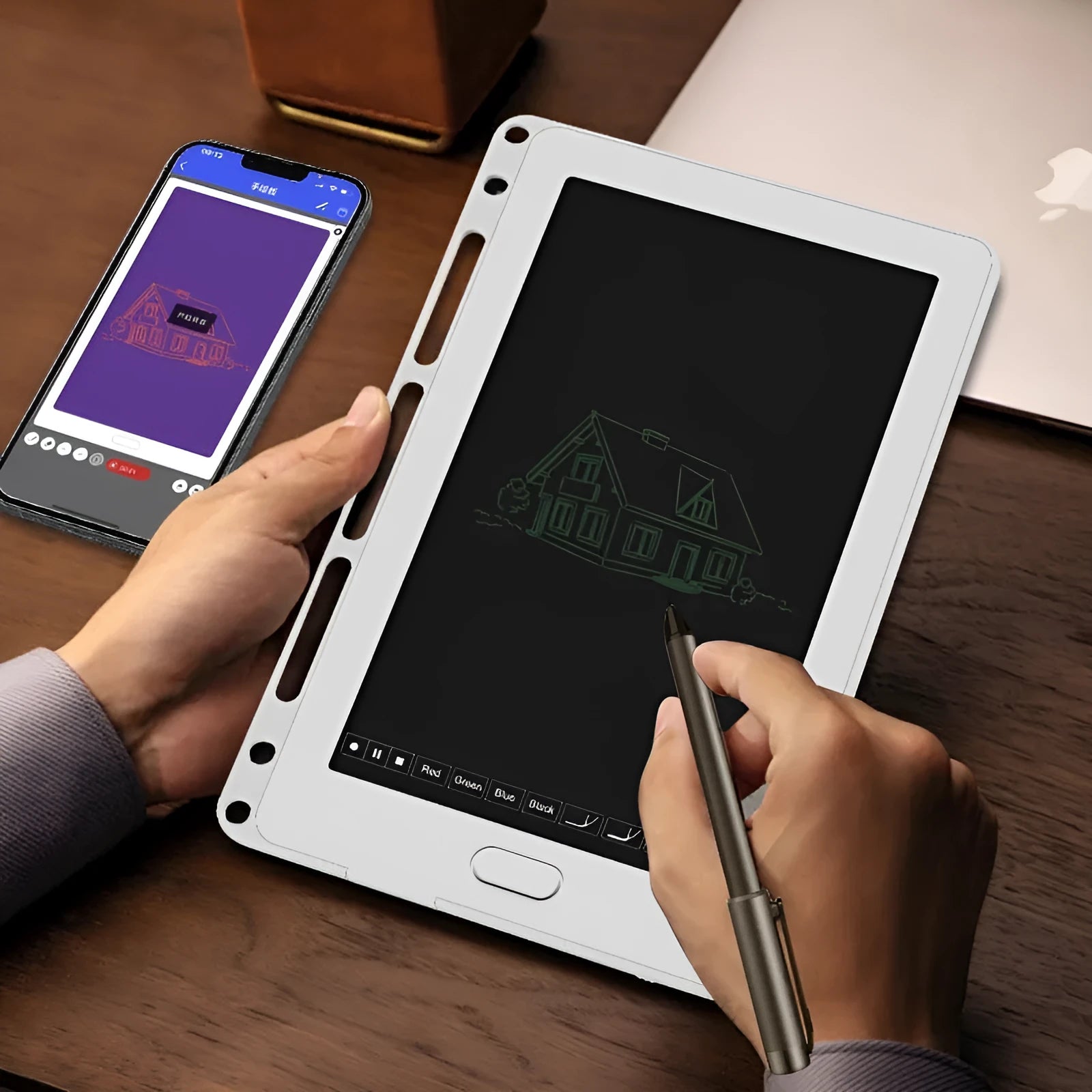 85-inch electronic writing pad with stitching appearance design and Bluetooth connection in colour options