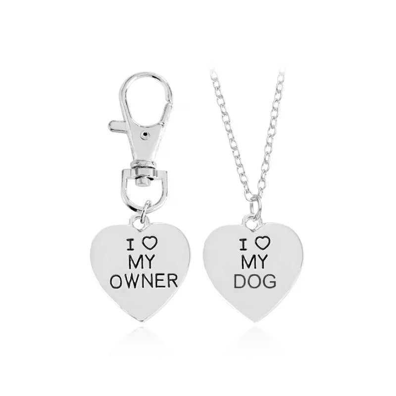 Gold alloy dog bone pendant necklace with I Love My Dog engraving on chain